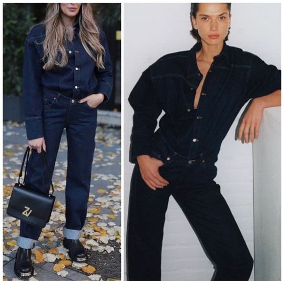 ZARA JUMPSUIT PLAYSUIT DENIM BLUE - Picture 1 of 7